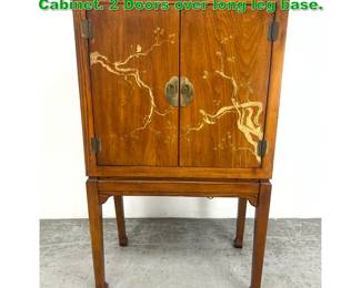 Lot 1521 Asian Style Paint Decorated Bar Cabinet. 2 Doors over long leg base. 