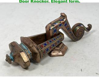 Lot 1313 Vintage Enameled French Bronze Door Knocker. Elegant form. 