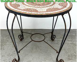Lot 1644 Mosaic Tile Round Iron Garden Outdoor Table. Black Iron Base. Patio, Porch.