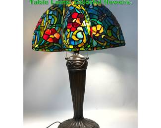 Lot 1509 Decorative Stained Leaded Glass Table Lamp. Colorful flowers. 