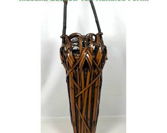 Lot 1573 Vintage Japanese Woven Bamboo Ikebana Basket. Tall Handled Form.