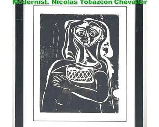Lot 1456 Woodblock Portrait Print. Cubist Modernist. Nicolas Tobazeon Chevalier