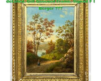 Lot 1452 Vintage Landscape Painting. Highly detailed. Gilt Gessoed Frame. Signed F I Berger 