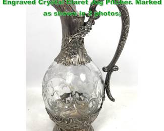 Lot 1301 Fine Antique French Sterling and Engraved Crystal Claret Jug Pitcher. Marked as shown in 2 photos 