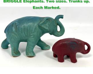 Lot 1376 2pc Glazed Ceramic ARTUS VAN BRIGGLE Elephants. Two sizes. Trunks up. Each Marked. 