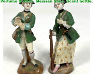 Lot 1507 Pair Antique Porcelain Figural Perfume Bottles. Meissen Style. Scent bottle. 