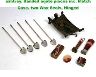 Lot 1335 Mixed Lot. Bronze figural demon ashtray. Banded agate pieces inc. Match Case. two Wax Seals, Hinged 