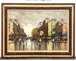 Lot 1412 French Street Scene Painting on Canvas. Signed. 