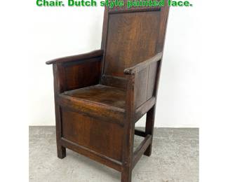 Lot 1550 Antique Oak Jacobean Style Arm Chair. Dutch style painted face. 