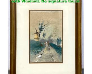 Lot 1425 Horse Drawn Wagon in Landscape with Windmill. No signature found. 