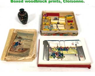 Lot 1354 Japanese Lot. Card Holders, Book, Boxed woodblock prints, Cloisonne. 