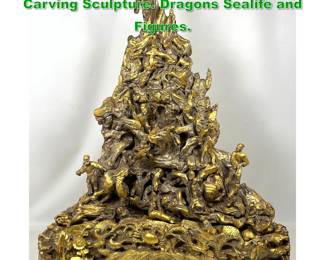 Lot 1595 Large Chinese 2 Part Gilt Wood Carving Sculpture. Dragons Sealife and Figures. 
