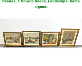 Lot 1635 4pc 20th c Paintings. 2 Sailboat Scenes. 1 Church Scene. Landscape. Some signed. 