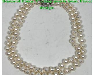Lot 1339 Set Pearls with 14k Gold and Diamond Clasp. 1 clasp pearls 6mm. Floral design.