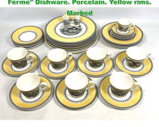 Lot 1350 37pc VILLEROY and BOCH Audun Ferme Dishware. Porcelain. Yellow rims. Marked 