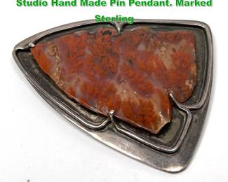 Lot 1341 Large Sterling Framed Agate Studio Hand Made Pin Pendant. Marked Sterling