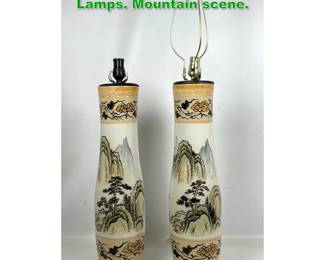 Lot 1603 Pair Chinese Porcelain Table Lamps. Mountain scene. 