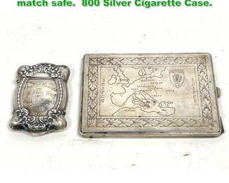 Lot 1317 2pcs Antique Silver. Sterling match safe. 800 Silver Cigarette Case. 