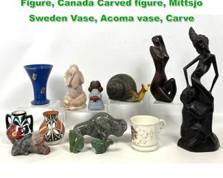 Lot 1722 12pcs Mixed Lot. Annika Kihlman Figure, Canada Carved figure, Mittsjo Sweden Vase, Acoma vase, Carve