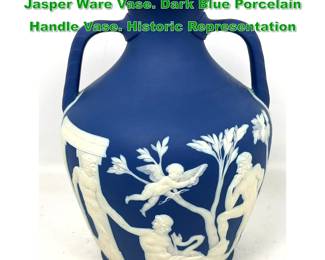 Lot 1347 10 inch WEDGWOOD Portland Jasper Ware Vase. Dark Blue Porcelain Handle Vase. Historic Representation