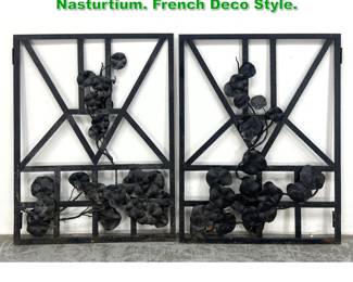 Lot 1661 Pair Custom Artisan Iron Gates. Nasturtium. French Deco Style. 