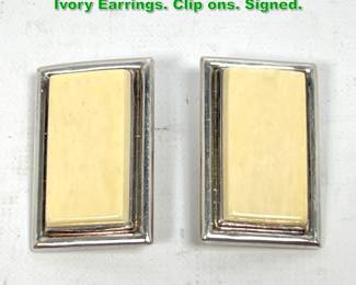 Lot 1329 Pr REVE Modernist Sterling Silver Ivory Earrings. Clip ons. Signed.