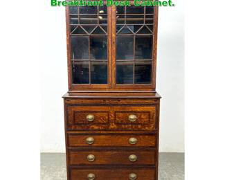 Lot 1611 Antique Oak Mullioned Door Breakfront Desk Cabinet. 