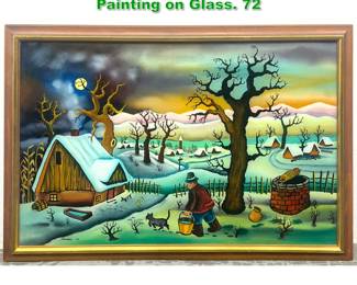 Lot 1419 Branko Paradis Winter Scene Painting on Glass. 72 
