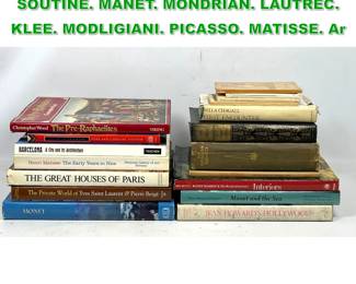 Lot 1691 19pc Art and Design Books. SOUTINE. MANET. MONDRIAN. LAUTREC. KLEE. MODLIGIANI. PICASSO. MATISSE. Ar