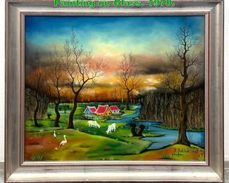 Lot 1420 Martin Mehkek Folk Art Reverse Painting on Glass. 1970.