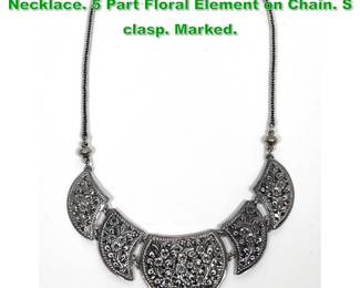 Lot 1332 Sterling Silver SX Thailand Pendant Necklace. 5 Part Floral Element on Chain. S clasp. Marked. 