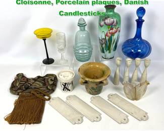 Lot 1723 Mixed Lot. Beaded purse, Cloisonne, Porcelain plaques, Danish Candlesticks