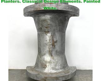 Lot 1650 Pr Square Concrete Garden Planters. Classical Design Elements. Painted White. 