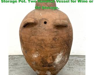 Lot 1643 Vintage Odemis style Terracotta Storage Pot. Two Handled Vessel for Wine or Oil Storage. 
