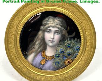 Lot 1386 French Signed Enamel Woman Portrait Painting in Bronze Frame. Limoges.