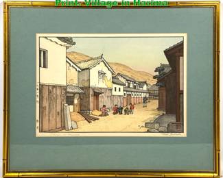 Lot 1472 Toshi Yoshida Signed and Titled Print. Village in Harima