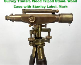 Lot 1547 W. F. STANLEY Brass Theodolite Survey Transit. Wood Tripod Stand. Wood Case with Stanley Label. Mark