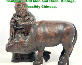 Lot 1567 Asian Carved Wood Figural Sculpture. Old Man and Oxen. Vintage. Possibly Chinese. 