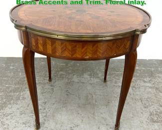 Lot 1586 French Inlaid Center Table with Brass Accents and Trim. Floral inlay. 