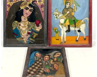 Lot 1417 3pcs Persian Paintings on Glass. 