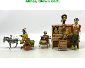 Lot 1448 Vintage Tin Wind Up Toys. Lil Abner, Clown cart. 