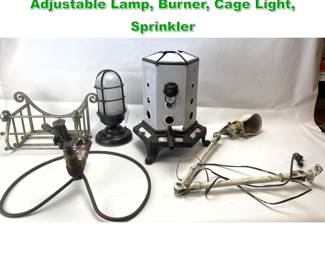 Lot 1609 Industrial Design Lot. Wall Rack, Adjustable Lamp, Burner, Cage Light, Sprinkler
