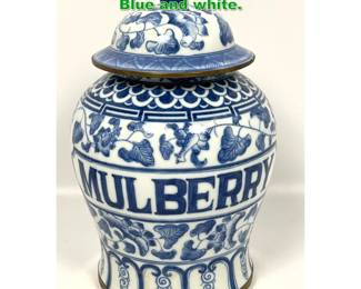 Lot 1394 Maitland Smith ginger jar. Mulberry. Blue and white.