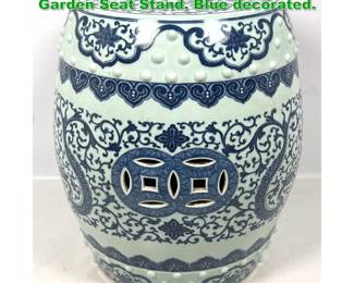 Lot 1587 Chinese soft Paste Porcelain Garden Seat Stand. Blue decorated.
