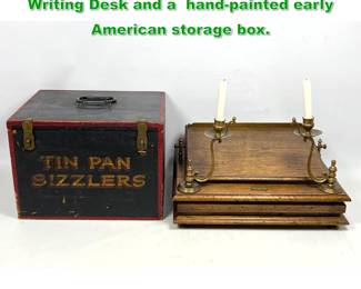 Lot 1538 2pc Lot Antique Jefferson Style Writing Desk and a handpainted early American storage box. 