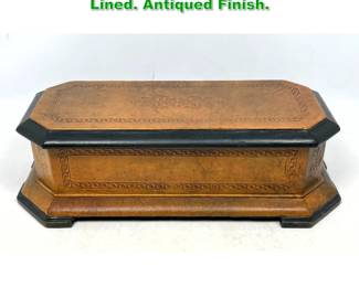 Lot 1530 Embosses Leather Table Top Box. Lined. Antiqued Finish. 