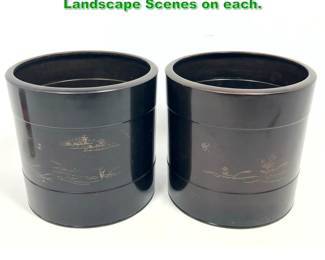 Lot 1356 2pc Asian Bronze Planter Pots. Landscape Scenes on each. 
