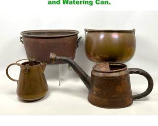 Lot 1564 4pcs Large Copper Objects. Pots and Watering Can. 