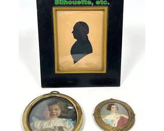 Lot 1385 3pcs Antique Miniature Portraits. Silhouette, etc.