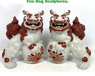 Lot 1568 Pair Chinese Soft Past Porcelain Foo Dog Sculptures. 